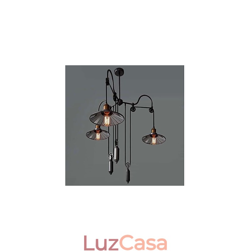 Luminária pendente vintage Pully 3 ilhas Foyer Metal + abajur interno Galss