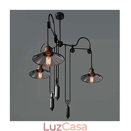 Luminária pendente vintage Pully 3 ilhas Foyer Metal + abajur interno Galss Luminária pendente vintage Pully 3 ilhas Foyer Metal + abajur interno Galss