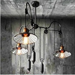 Luminária pendente vintage Pully 3 ilhas Foyer Metal + abajur interno Galss