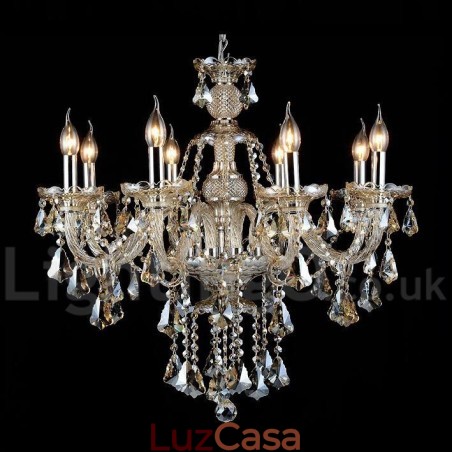 Lustre moderno de cristal K9 cor conhaque retrô com 8 luzes