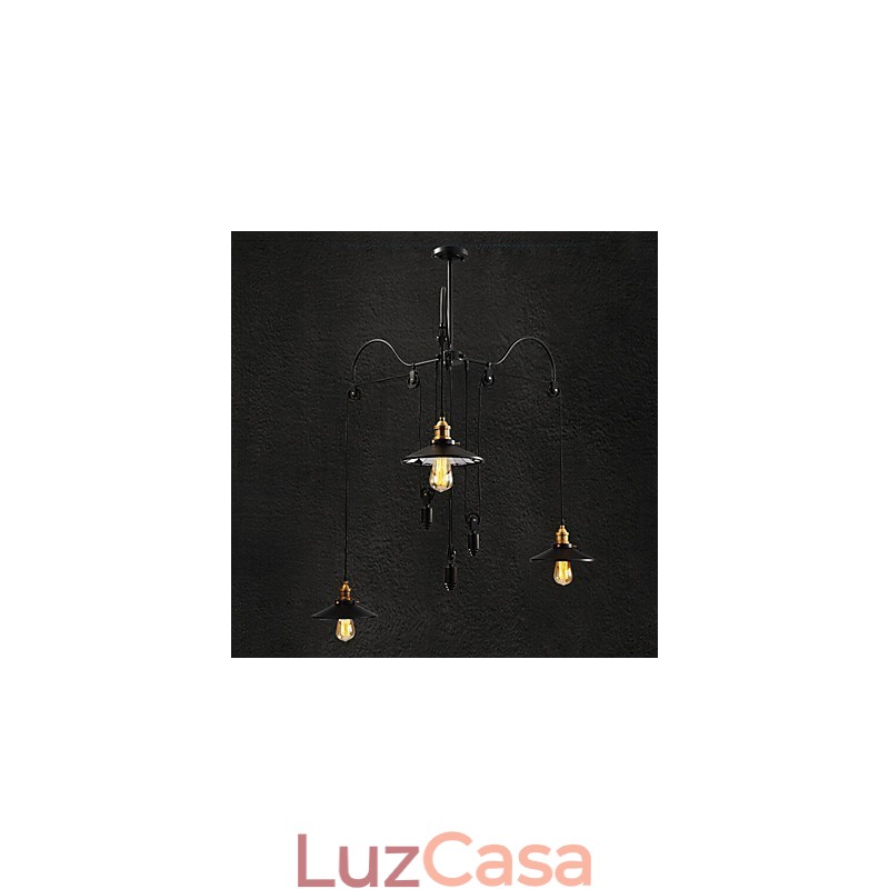 Luminária pendente vintage Pully 3 ilhas Foyer Metal + abajur interno Galss