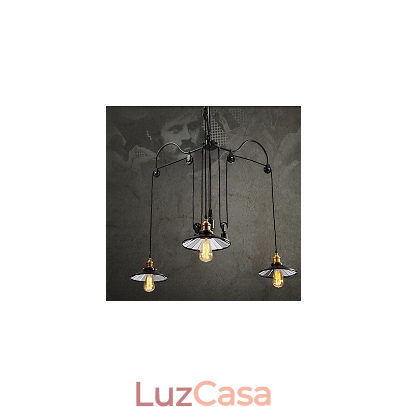 Luminária pendente vintage Pully 3 ilhas Foyer Metal + abajur interno Galss