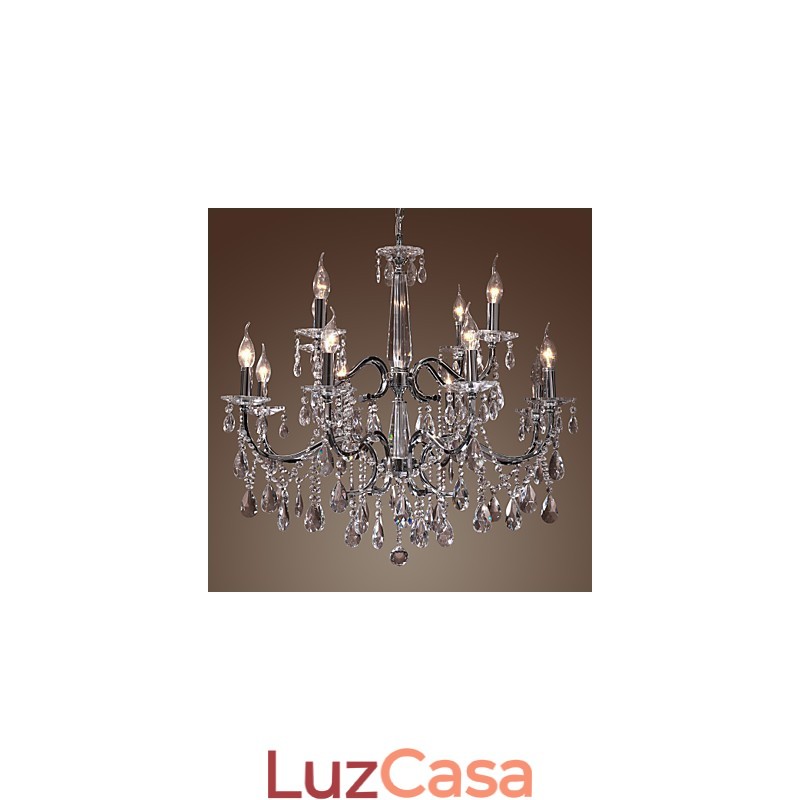 Lustre de Cristal Moderno 2 Níveis Sala 12 Luzes
