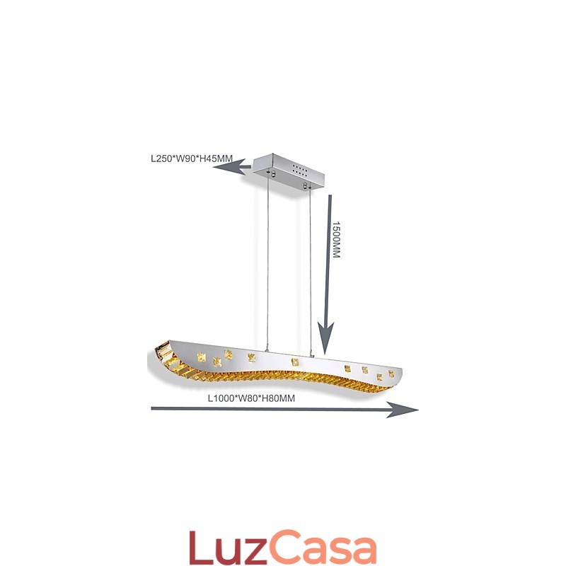 Luminária pendente de cristal Luminária pendente de metal cromado Cristal âmbar ou transparente