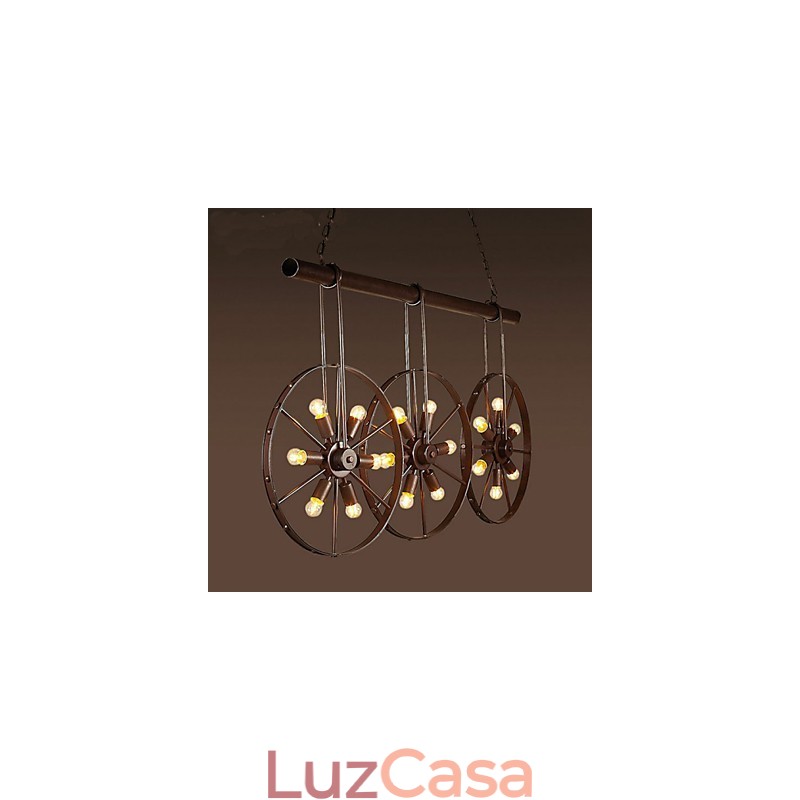 Lustre de café retrô de roda de ferro Lustre
