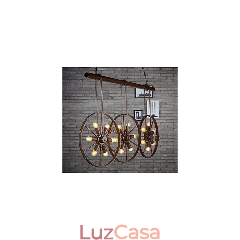 Lustre de café retrô de roda de ferro Lustre