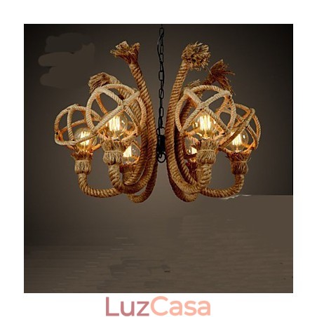 Lustre rural americano de corda de cânhamo com arte em ferro vintage Lustre rural americano de corda de cânhamo com arte em ferro vintage