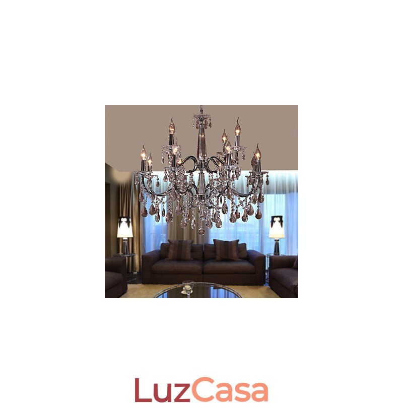 Lustre de Cristal Moderno 2 Níveis Sala 12 Luzes