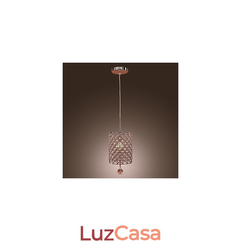 Luminária pendente de cristal estilo cilindro