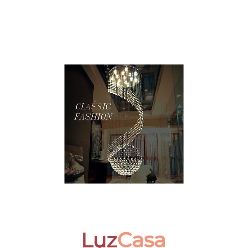 Lustre de cristal moderno, luminária pendente, luminárias de teto suspensas com fonte, cristal K9 transparente