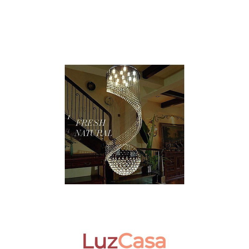 Lustre de cristal moderno, luminária pendente, luminárias de teto suspensas com fonte, cristal K9 transparente
