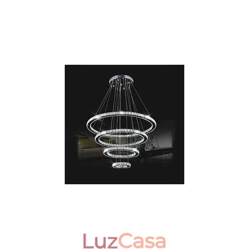 Luminária pendente de cristal para teto, cristal transparente, redondo, 4 anéis, 40 cm, 60 cm, 80 cm, luminárias de fonte