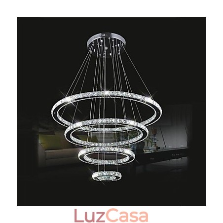 Luminária pendente de cristal para teto, cristal transparente, redondo, 4 anéis, 40 cm, 60 cm, 80 cm, luminárias de fonte Luminária pendente de cristal para teto, cristal transparente, redondo, 4 anéis, 40 cm, 60 cm, 80 cm, luminárias de fonte