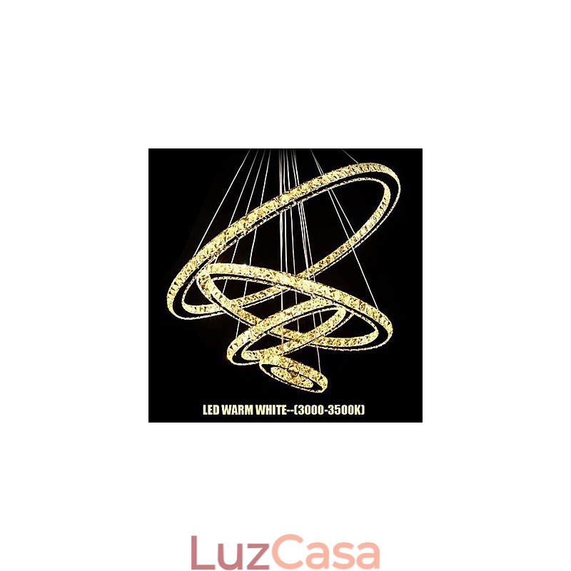Luminária pendente de cristal para teto, cristal transparente, redondo, 4 anéis, 40 cm, 60 cm, 80 cm, luminárias de fonte