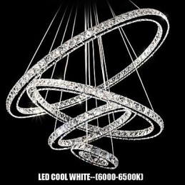Luminária pendente de cristal para teto, cristal transparente, redondo, 4 anéis, 40 cm, 60 cm, 80 cm, luminárias de fonte