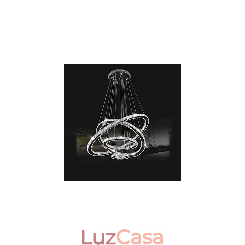 Luminária pendente de cristal para teto, cristal transparente, redondo, 4 anéis, 40 cm, 60 cm, 80 cm, luminárias de fonte