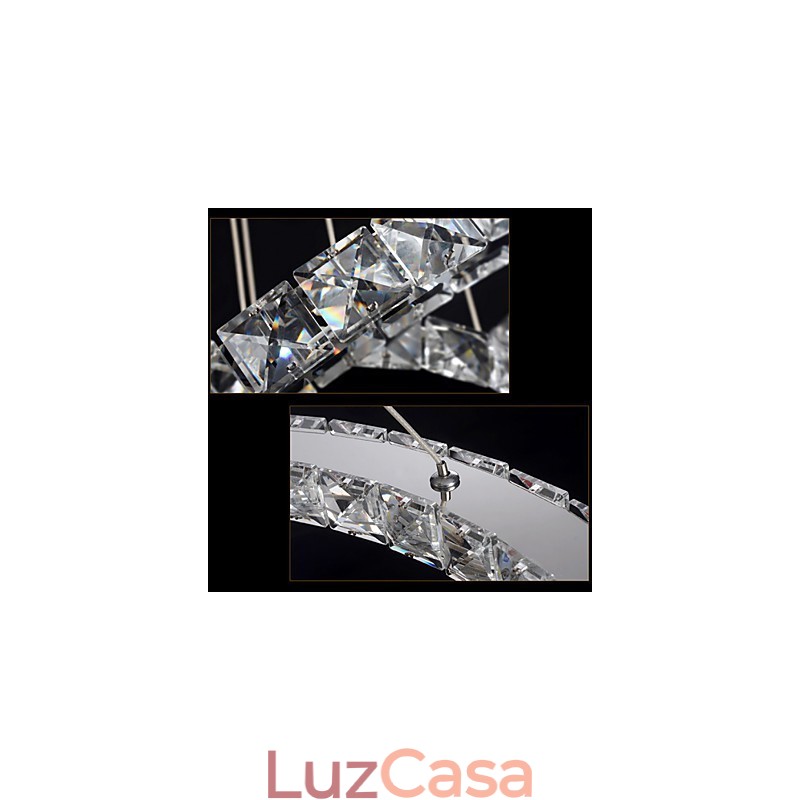 Luminária pendente de cristal para teto, cristal transparente, redondo, 4 anéis, 40 cm, 60 cm, 80 cm, luminárias de fonte