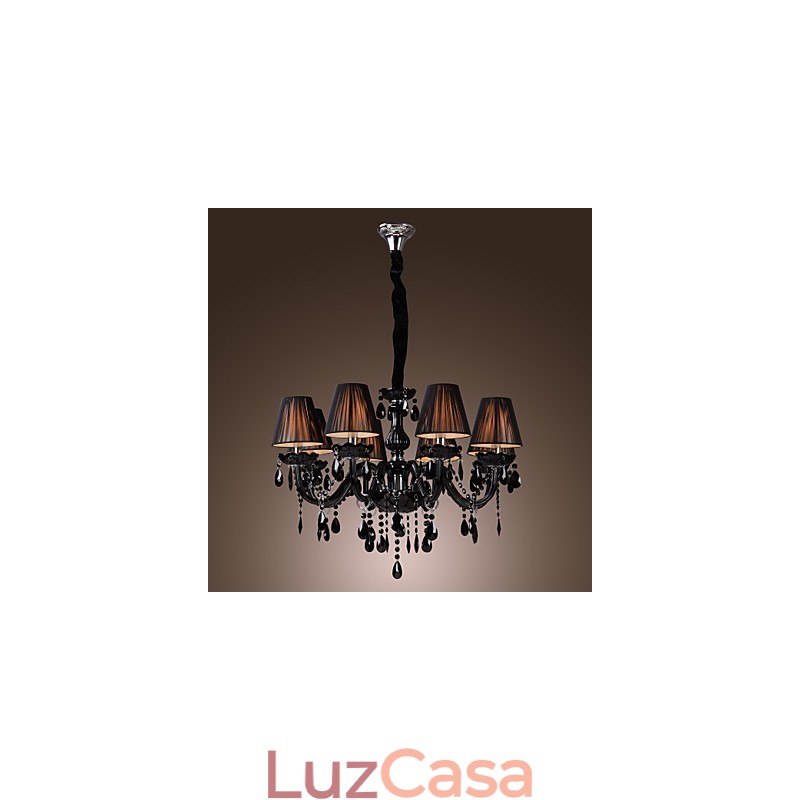 Lustre de luxo moderno preto cristal sala de estar 8 luzes