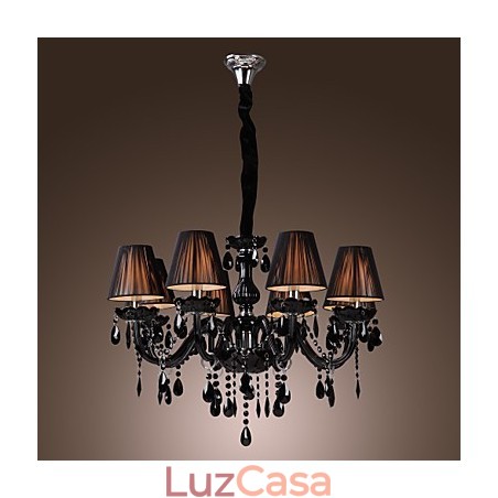 Lustre de luxo moderno preto cristal sala de estar 8 luzes