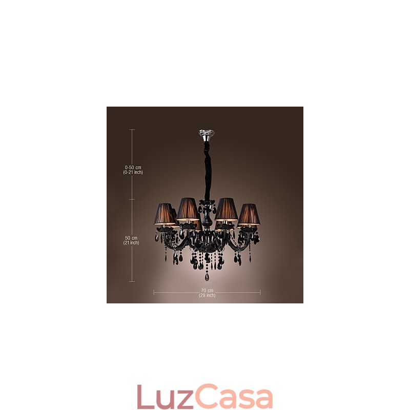 Lustre de luxo moderno preto cristal sala de estar 8 luzes