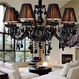 Lustre de luxo moderno preto cristal sala de estar 8 luzes