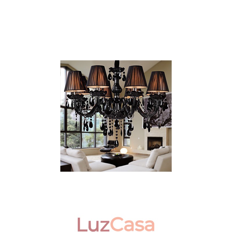 Lustre de luxo moderno preto cristal sala de estar 8 luzes