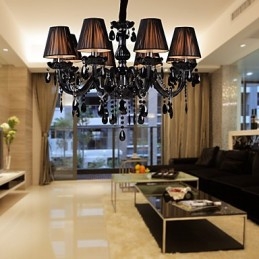 Lustre de luxo moderno preto cristal sala de estar 8 luzes
