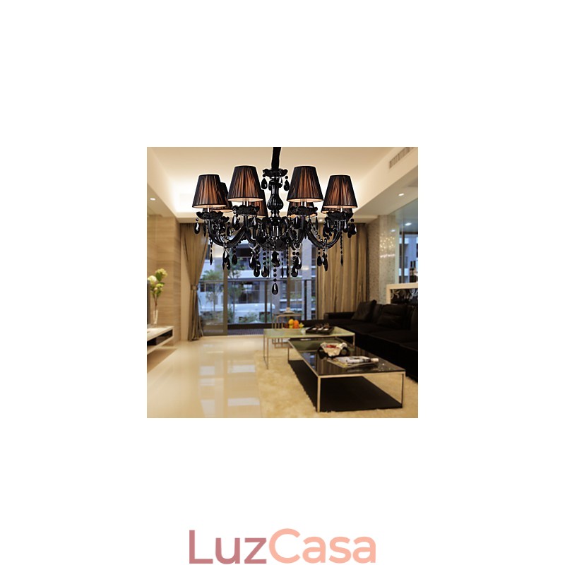 Lustre de luxo moderno preto cristal sala de estar 8 luzes