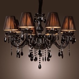 Lustre de luxo moderno preto cristal sala de estar 8 luzes
