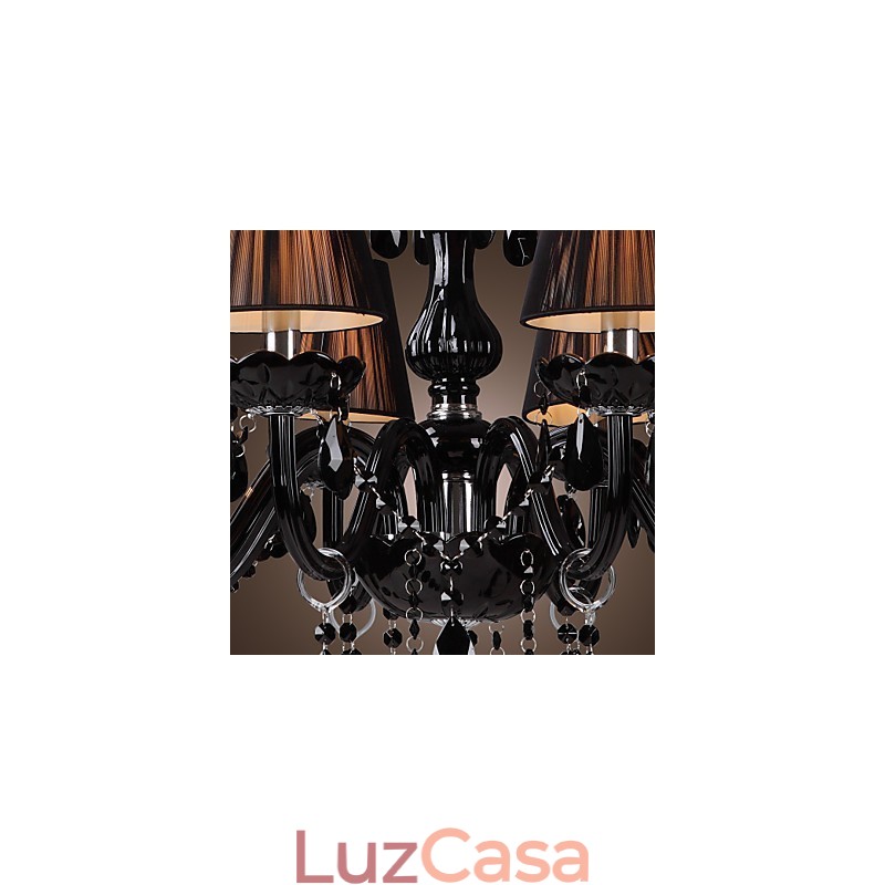 Lustre de luxo moderno preto cristal sala de estar 8 luzes