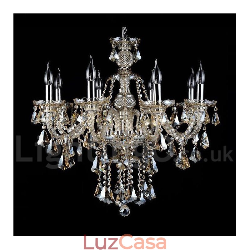 Lustre moderno de cristal K9 cor conhaque retrô com 8 luzes