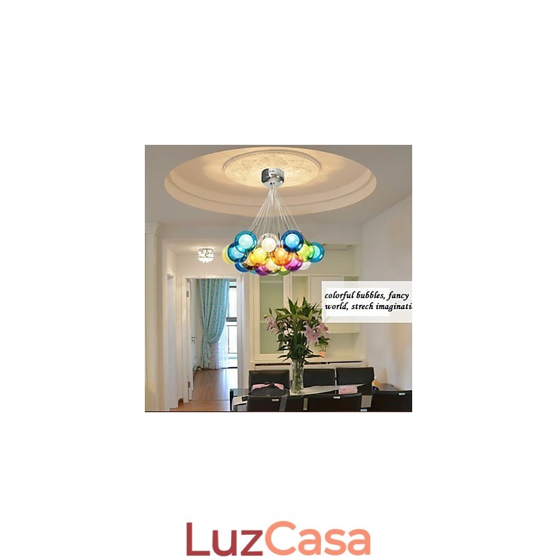Luminária pendente moderna de vidro colorido Bubble Globe com 19 luzes