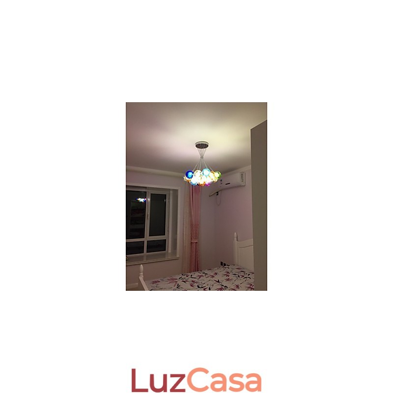 Luminária pendente moderna de vidro colorido Bubble Globe com 19 luzes