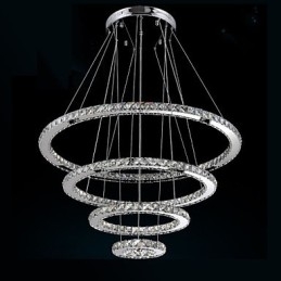 Luminária pendente moderna de cristal transparente para teto, luminária de iluminação com D100CM+D80CM+D60CM+D40CM