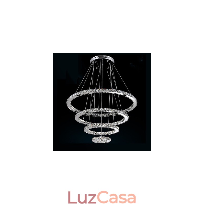 Luminária pendente moderna de cristal transparente para teto, luminária de iluminação com D100CM+D80CM+D60CM+D40CM