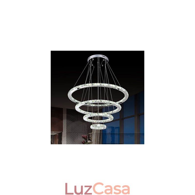 Luminária pendente moderna de cristal transparente para teto, luminária de iluminação com D100CM+D80CM+D60CM+D40CM