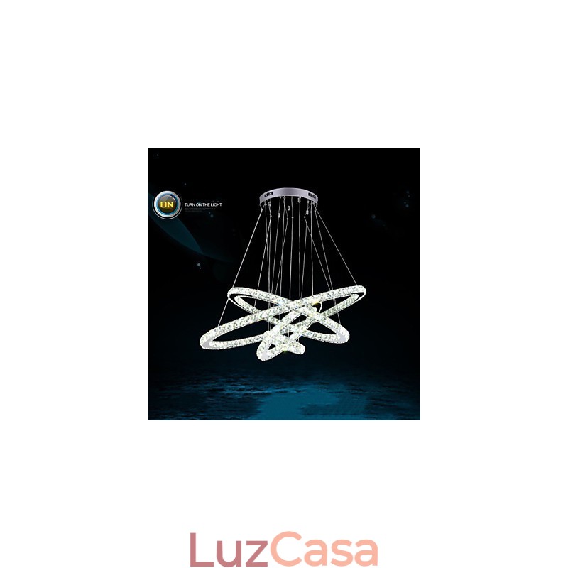 Luminária pendente moderna de cristal transparente para teto, luminária de iluminação com D100CM+D80CM+D60CM+D40CM