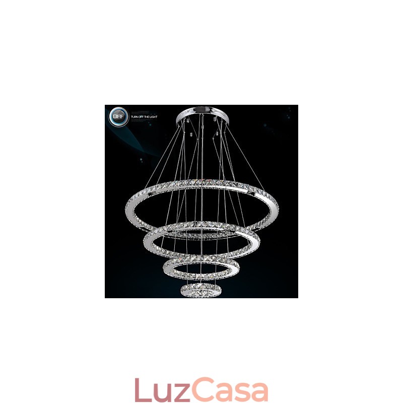 Luminária pendente moderna de cristal transparente para teto, luminária de iluminação com D100CM+D80CM+D60CM+D40CM
