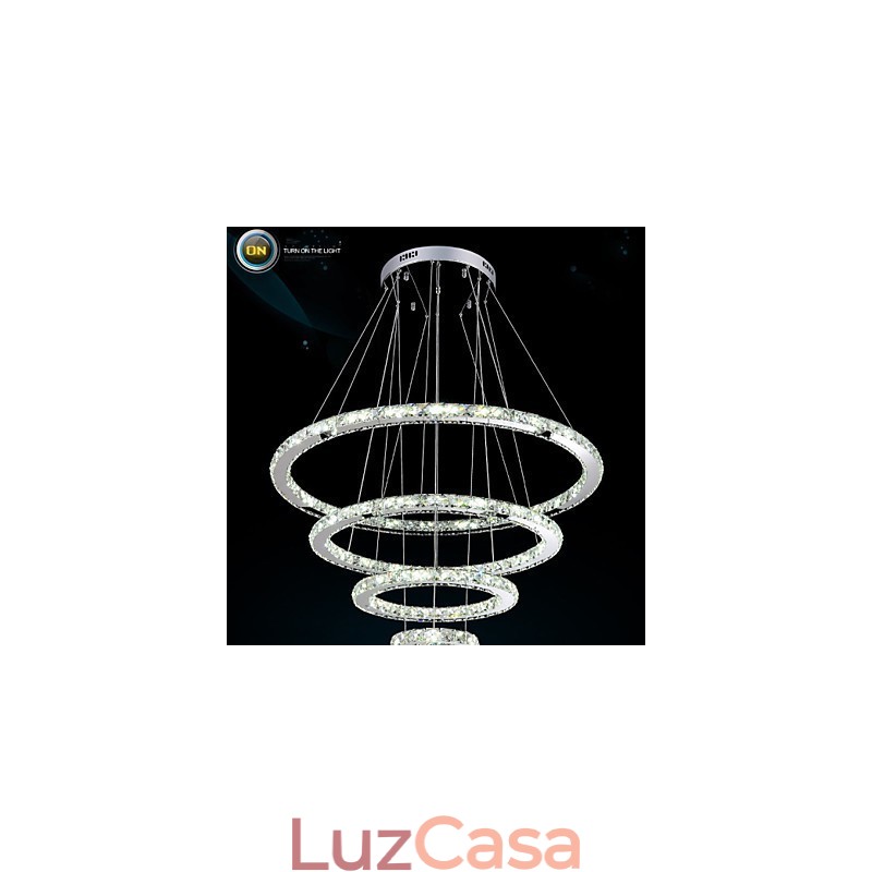 Luminária pendente moderna de cristal transparente para teto, luminária de iluminação com D100CM+D80CM+D60CM+D40CM
