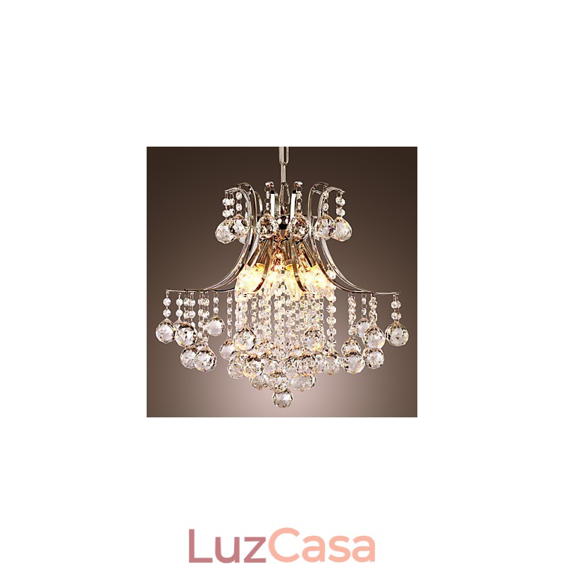 Luminária pendente de luxo moderna em cristal com 6 luzes