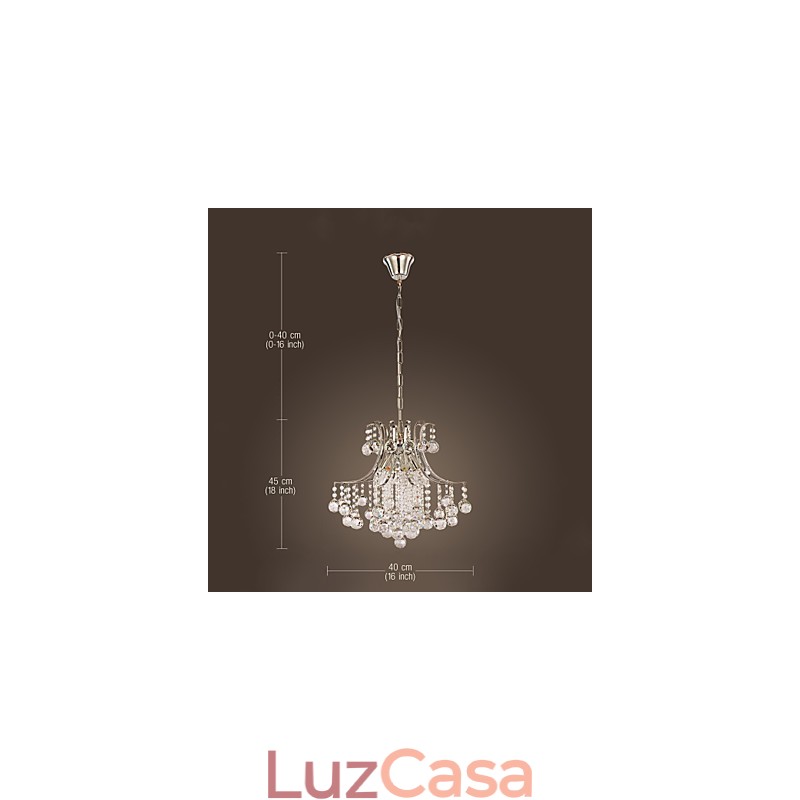 Luminária pendente de luxo moderna em cristal com 6 luzes