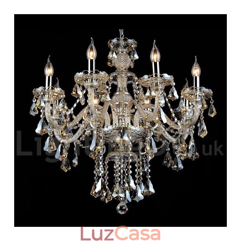 Lustre moderno de cristal K9 cor conhaque retrô com 8 luzes