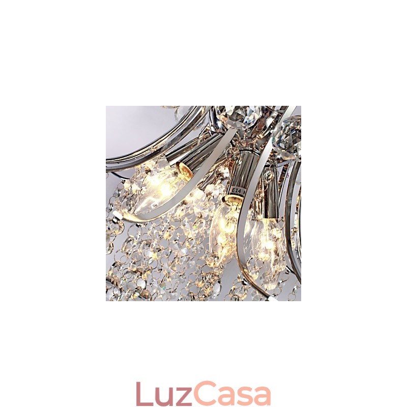 Luminária pendente de luxo moderna em cristal com 6 luzes