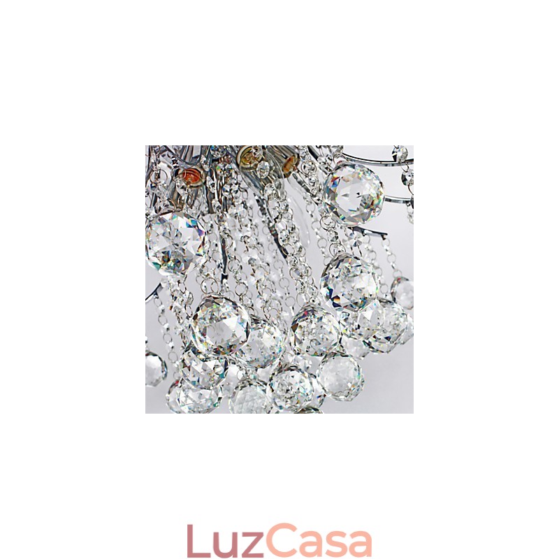 Luminária pendente de luxo moderna em cristal com 6 luzes