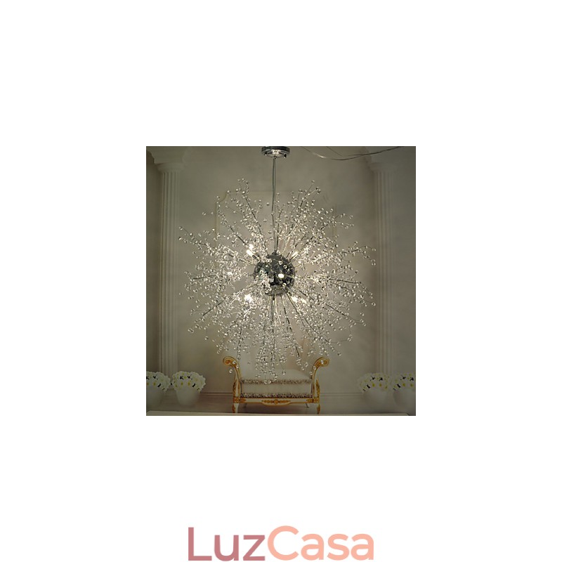 Lustre pendente de cristal globo em metal cromado
