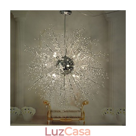 Lustre pendente de cristal globo em metal cromado Lustre pendente de cristal globo em metal cromado