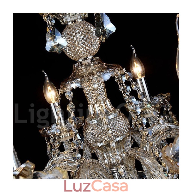 Lustre moderno de cristal K9 cor conhaque retrô com 8 luzes