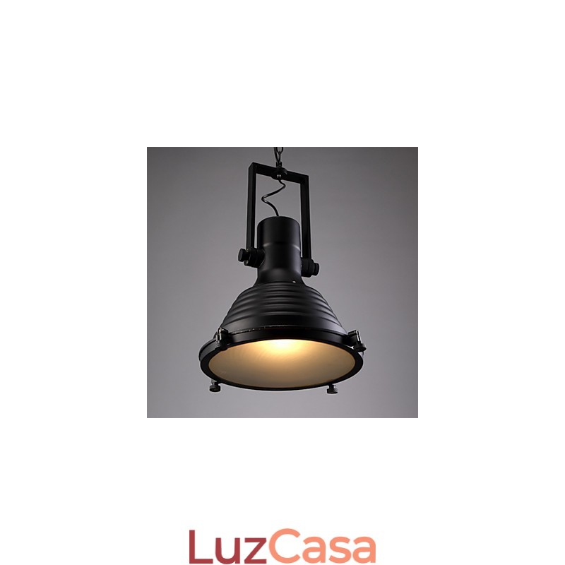 Luminária pendente de ferro retrô preta e cúpula de vidro