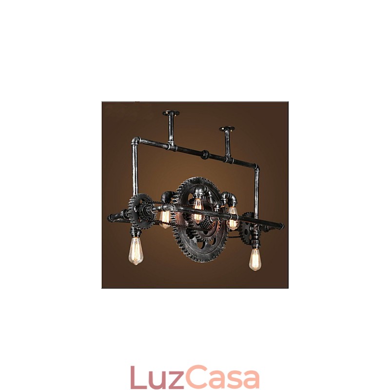 Candelabro de tubo de ferro industrial Wind gear lâmpada suspensa