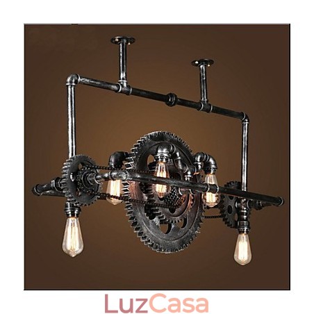 Candelabro de tubo de ferro industrial Wind gear lâmpada suspensa Candelabro de tubo de ferro industrial Wind gear lâmpada suspensa
